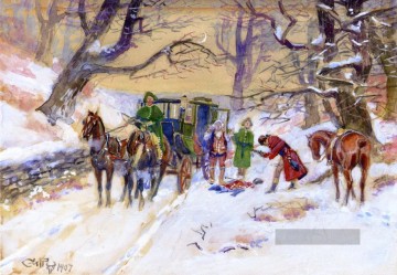 Indianer und Cowboy Werke - Überfall auf der Boston Straße 1907 Charles Marion Russell Indiana Cowboy